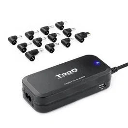 TooQ Cargador Automático Universal para Portátil TQLC-90BS02AT - 90W, 12 Conectores DC, 2 Puertos USB, Voltaje 12-20V